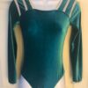 GK LgSLV LADIES SMALL GREEN VELVET SILVER FOIL GYMNASTIC DANCE LEOTARD AS NWT!