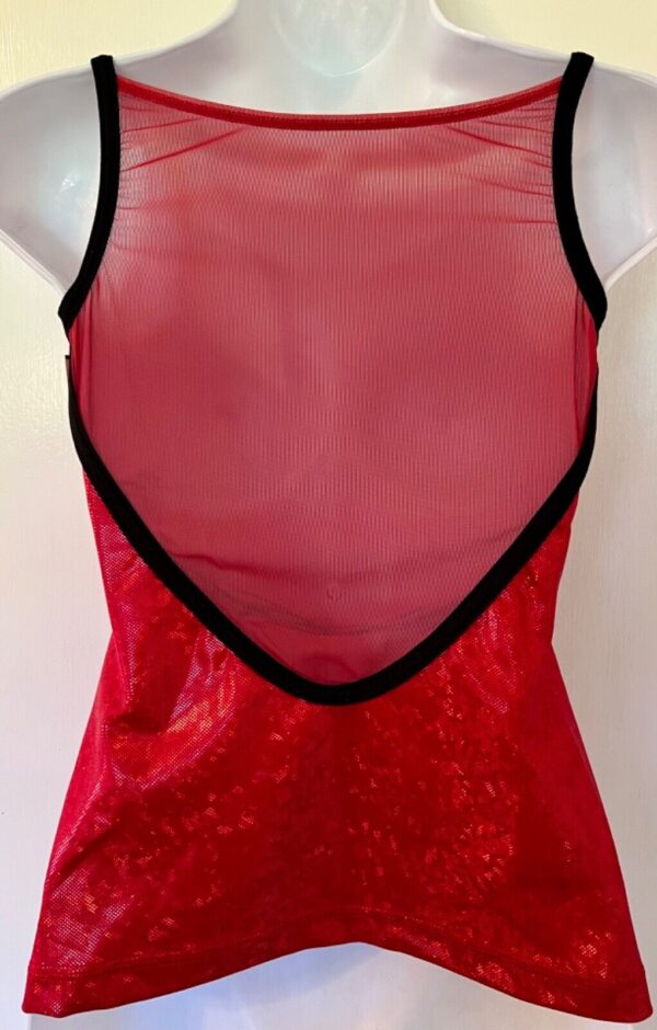 GK DANCE CHEER ADULT SMALL RED FOIL MESH BLACK TRIM RACERBACK TANK TOP Sz AS NWT - Image 5