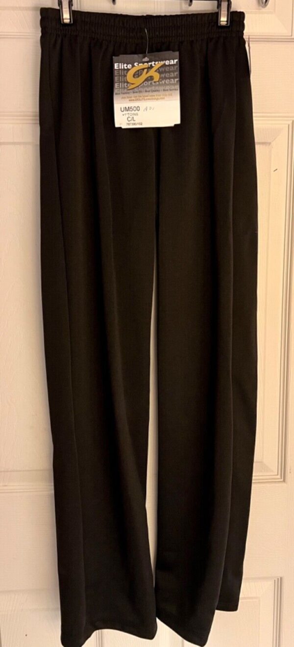 GK BLACK WARM-UP PANTS CHILD LARGE DRY TECH LOW RISE FITTED GYNMNASTS CHEER Sz L