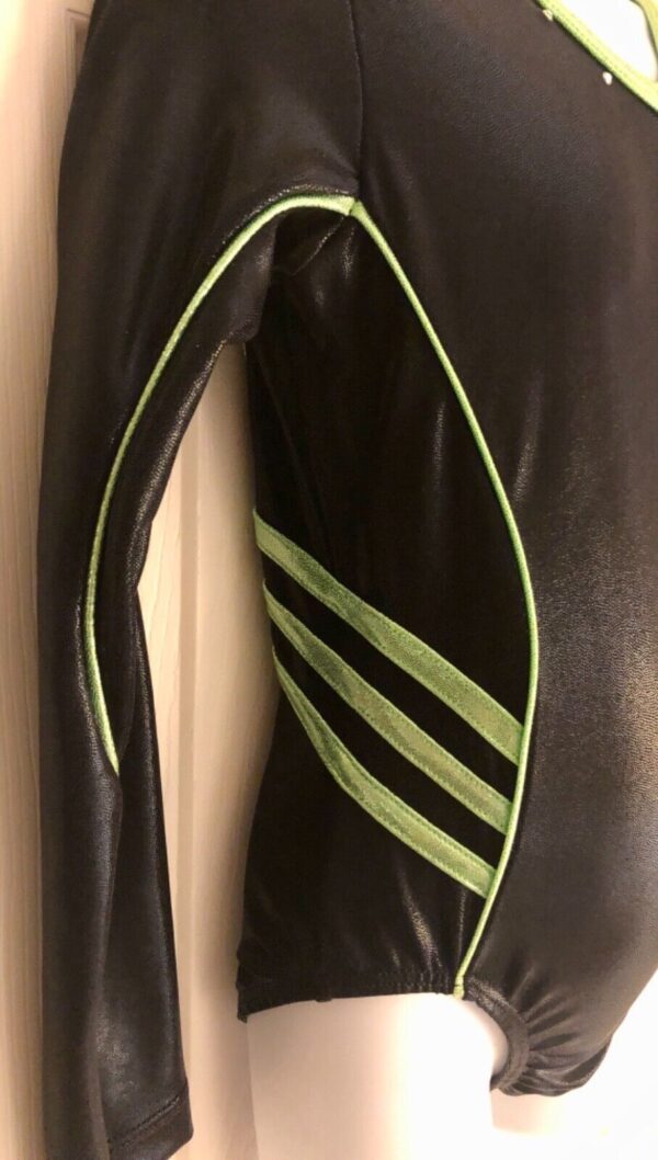 ADIDAS LgS CHILD MEDIUM BLACK GREEN SWAROVSKI CRYSTALS GYMNASTS DANCE LEOTARD CM - Image 3