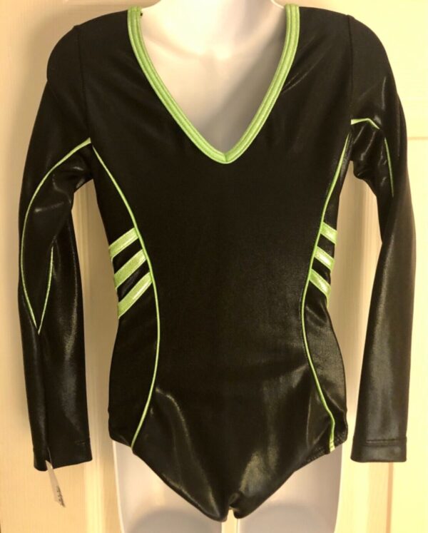 ADIDAS LgS CHILD MEDIUM BLACK GREEN SWAROVSKI CRYSTALS GYMNASTS DANCE LEOTARD CM - Image 4