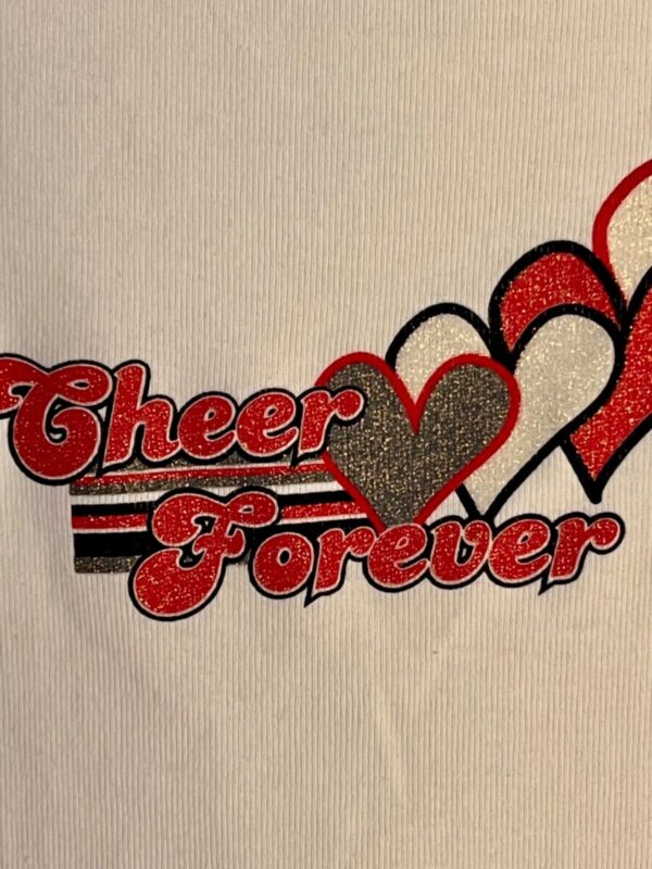 GK CHEER ADULT SMALL COTTON RAGLAN SLV FOREVER HEART GRAPHIC RED STITCH Sz S NWT - Image 2