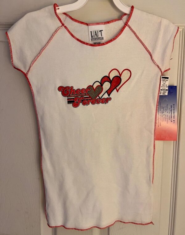 GK CHEER ADULT SMALL COTTON RAGLAN SLV FOREVER HEART GRAPHIC RED STITCH Sz S NWT - Image 7