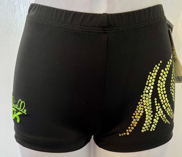 GABRIELLE DOUGLAS GK ADULT X-SMALL LIME SEQUINS BLACK NYLON GYMNASTS SHORTS XS - Image 2