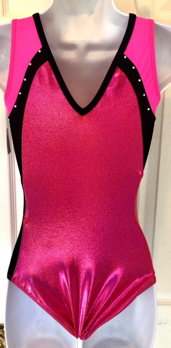 GK ORANGE FOIL ADULT SMALL BLACK PINK JA TANK GYMNASTIC DANCE CHEER LEOTARD AS - Image 3