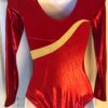 GK LONG SLEEVE LADIES SMALL RED GOLD SPARKLE FOIL DANCE LEOTARD Sz AS NWT! - Image 5