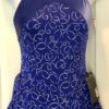 GK PURPLE HALTER ADULT X-SMALL VELVET MATTE TRICOT PRINT FIGURE SKATE DRESS AXS