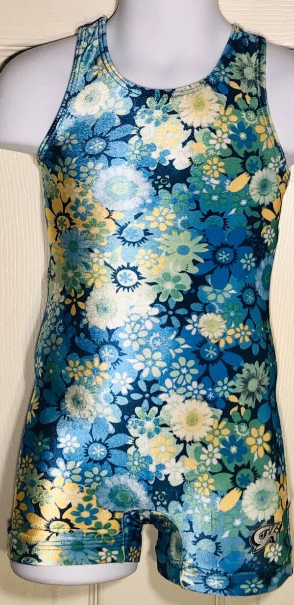 GK KIDS BIKETARD CHILD TODDLER VELVET FLORAL PRINT GYMNASTICS DANCE TANK TD NWT