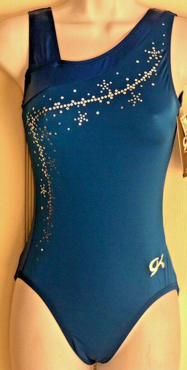 GK TANK LADIES SMALL ROYAL FOIL PACIFIC N/S SEQUINZ GYMNASTICS DANCE LEOTARD AS