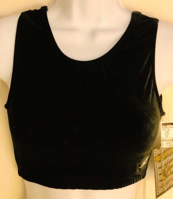 GK ELITE JAZZ DANCE CHEER ADULT X-LARGE BLACK VELVET TANK CROP TOP Sz AXL NWT!