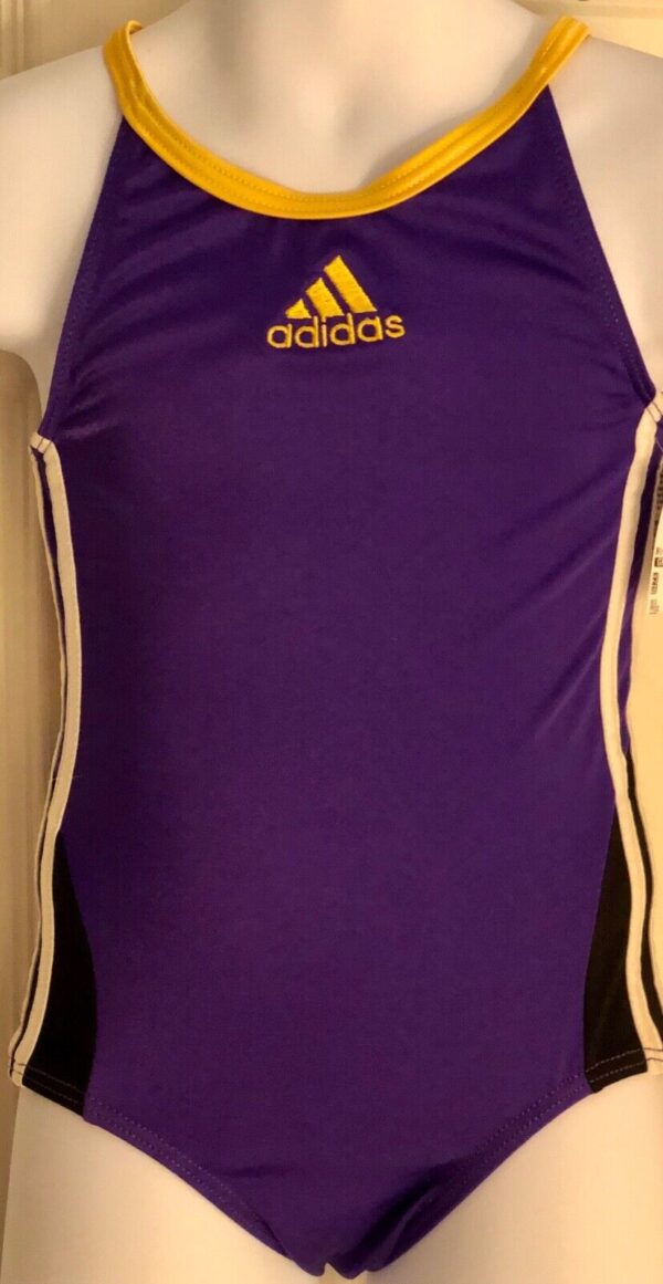 ADIDAS CAMI GK LEOTARD CHILD X-SMALL PURPLE YELLOW NYLON GYMNASTICS DANCE CXS