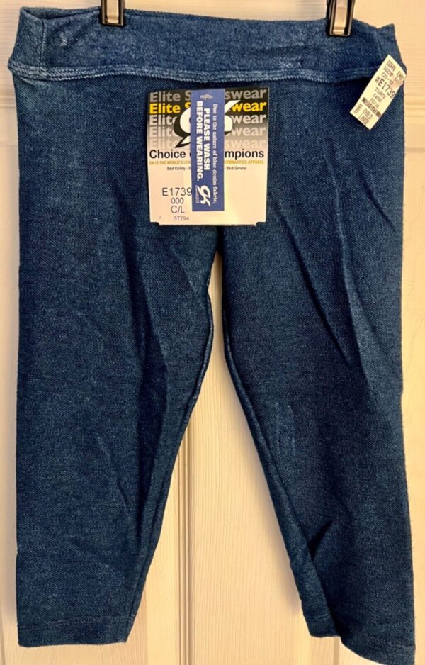 GK CLASSIC CAPRI CHILD LARGE BLUE DENIM STRETCH TIGHTS GYMNASTICS DANCE Sz CL - Image 2