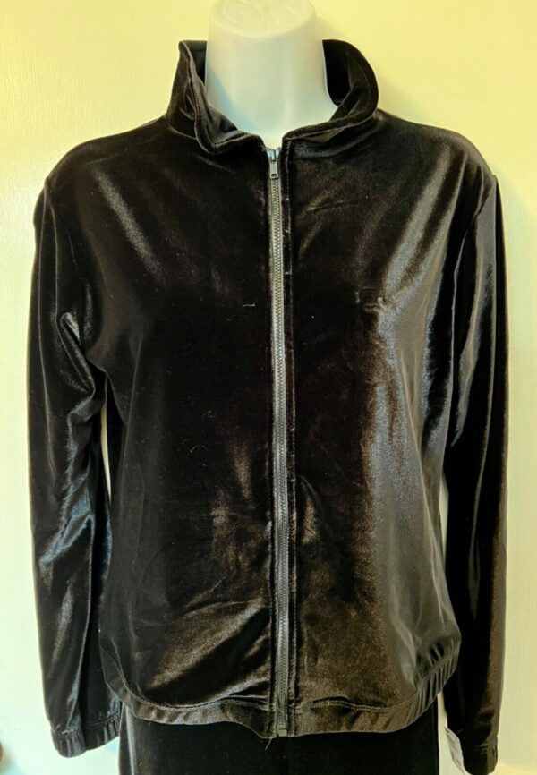 GK WARM UP JACKET LADIES SMALL BLACK VELVET ZIP FRONT GYM DANCE CHEER SKATE Sz S