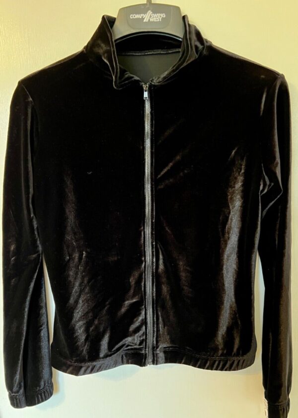 GK WARM UP JACKET LADIES SMALL BLACK VELVET ZIP FRONT GYM DANCE CHEER SKATE Sz S - Image 4