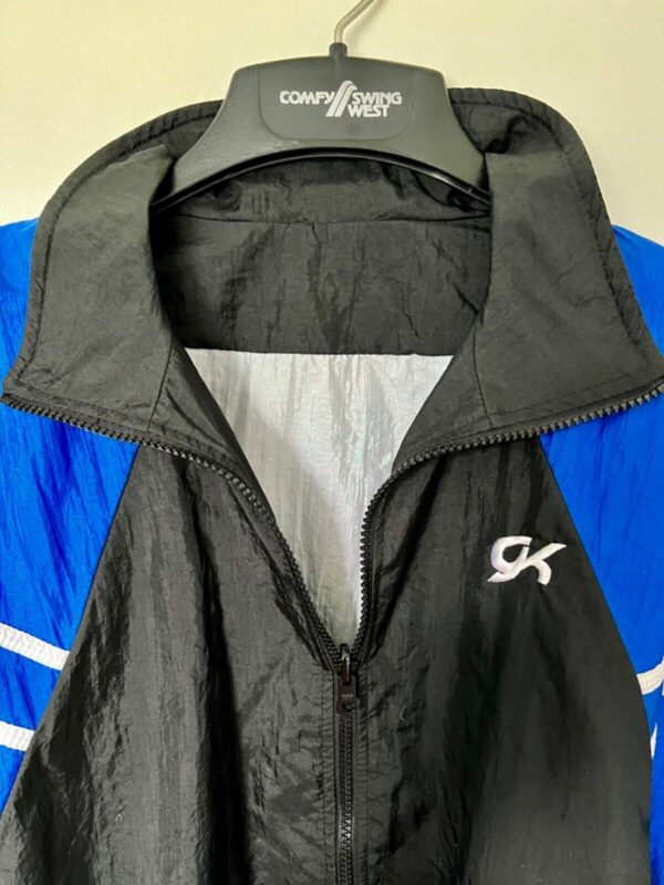 GK WARM UP ADULT MEDIUM BLUE BLACK GYMNAST CHEER TRACK CRINKLE NYLON JACKET Sz M - Image 4