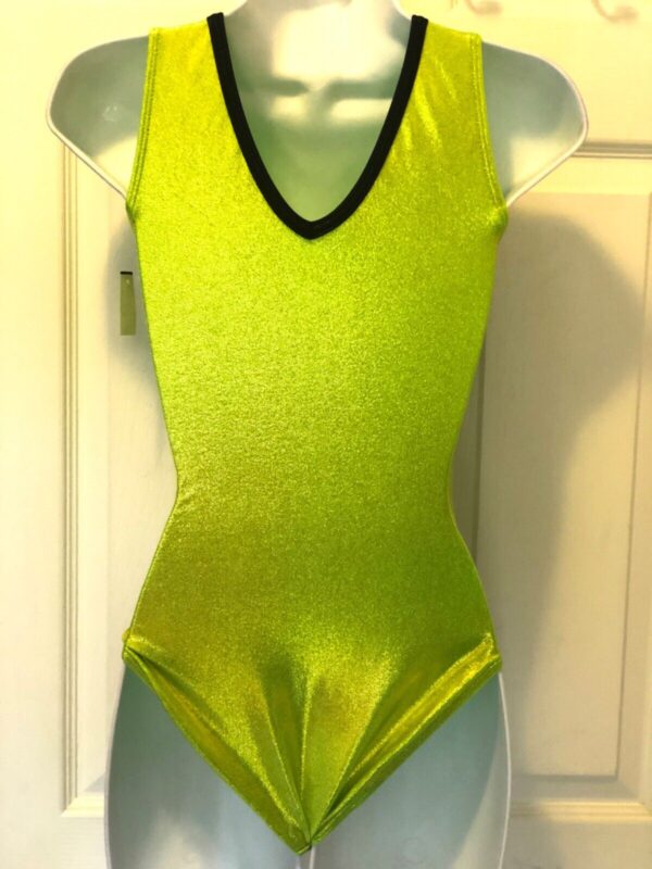 GK LEMON LIME FOIL TANK ADULT SMALL BLACK SEQUINZ GYMNASTICS DANCE LEOTARD AS. - Image 3