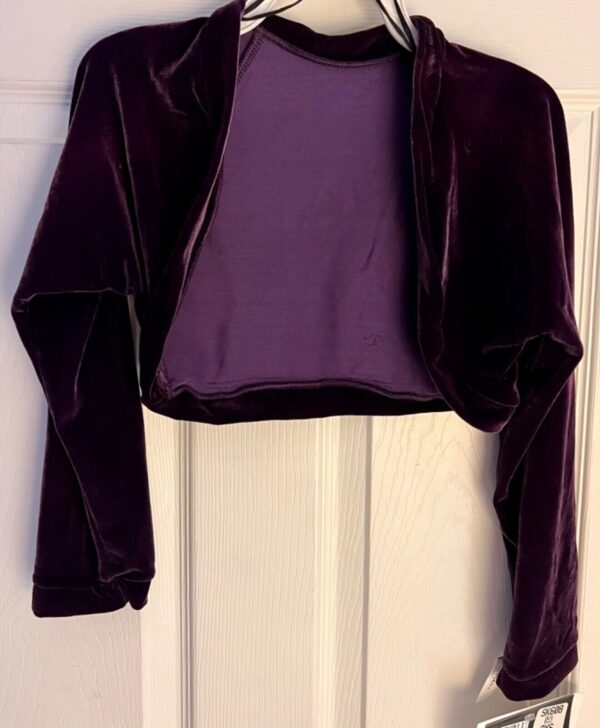 GK ICE SKATE DANCE LADIES X-SMALL EGGPLANT VELVET LGSLV SHRUG JACKET SZ XS NWT! - Image 2