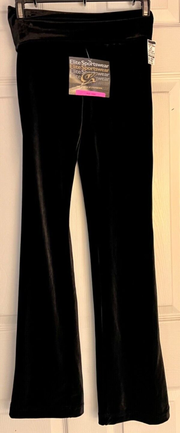 GK DANCE JAZZ LADIES SMALL BLACK SMOOTH VELVET FOLD-OVER WAISTBAND PANTS Sz S - Image 2