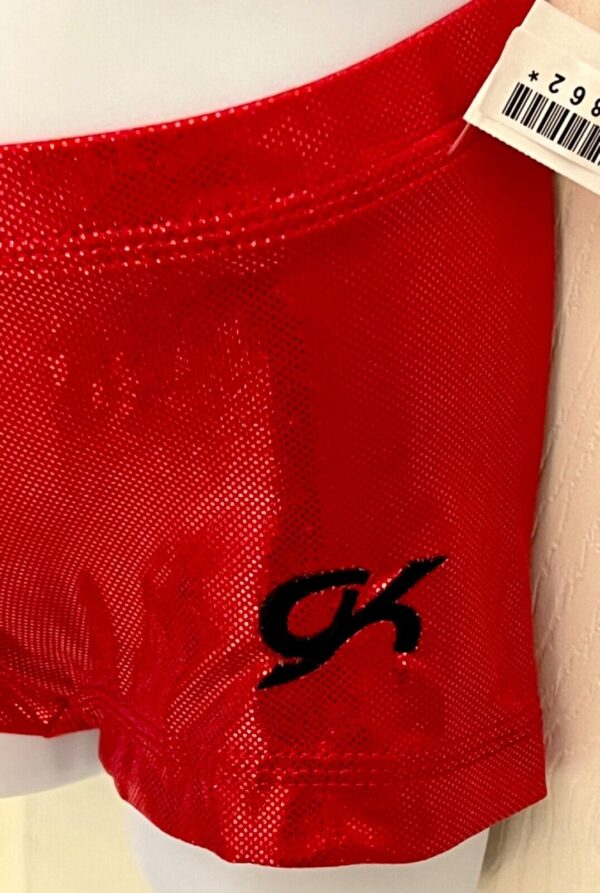 GK RED FOIL CHILD SMALL MICRO MINI SPARKLE GYMNAST DANCE WORKOUT SHORTS Sz CS - Image 3