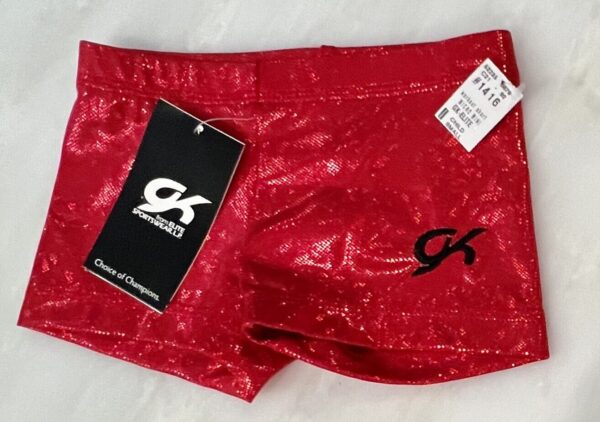 GK RED FOIL CHILD SMALL MICRO MINI SPARKLE GYMNAST DANCE WORKOUT SHORTS Sz CS - Image 4