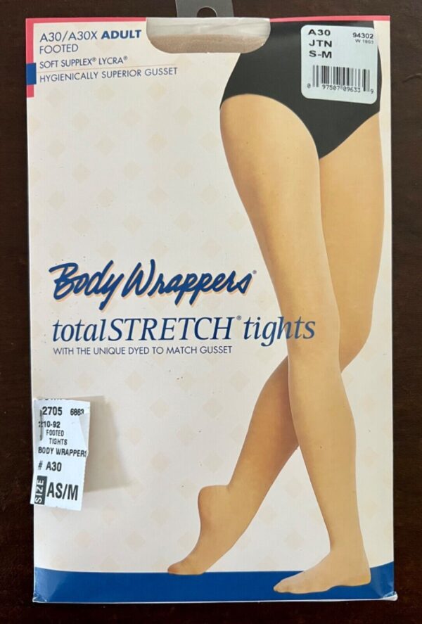 BODY WRAPPERS ADULT TOTAL STRETCH FOOTED DANCE SOFT STRETCH JAZZY TAN TIGHTS S-M