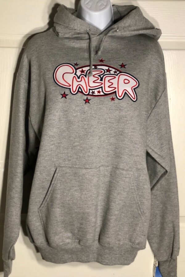 GK CHEER LOGO ADULT MEDIUM HOODED SWEATSHIRT PULLOVER GRAY METALLIC APPLIQUÃ‰ AM