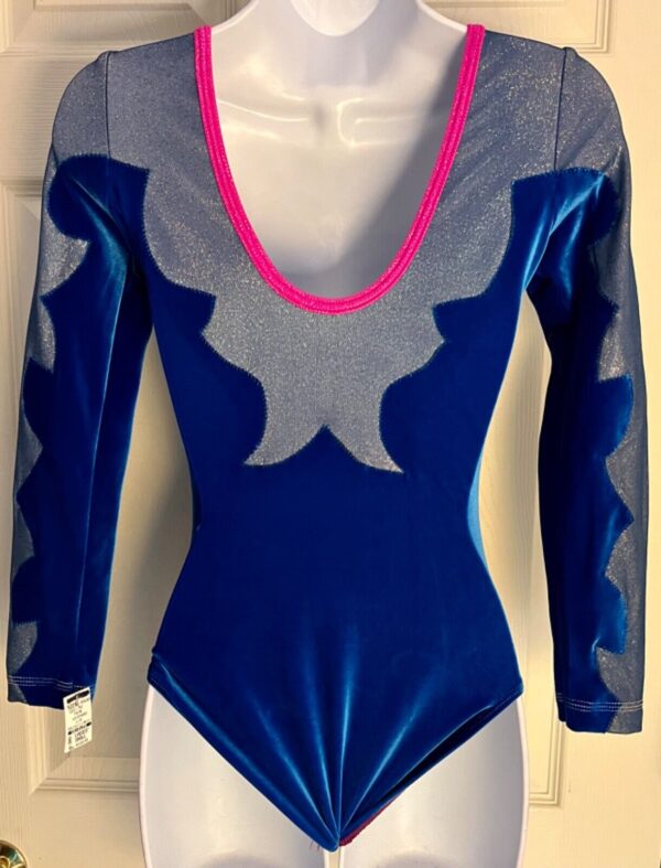 GK LgS OCEAN VELVET GLITTER MESH ADULT SMALL GYMNAST DANCE CHEER LEOTARD Sz AS - Image 6