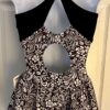 GK ICE FIGURE SKATE ADULT SMALL BLACK WHITE FOIL SWIRL METAL RING HALTER DRESS S - Image 10