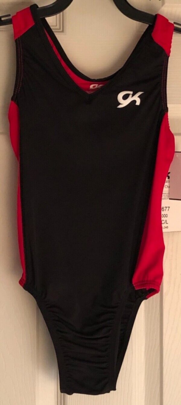 GYMTEK GIRLS BLACK RED TECHMESH GK GYMNASTIC TANK WORKOUT LEOTARD CL