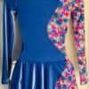 GK FIGURE SKATE DRESS ADULT X-SMALL LgS BLUE VELVET ASYM FLORAL PRINT AXS NWT! - Image 2