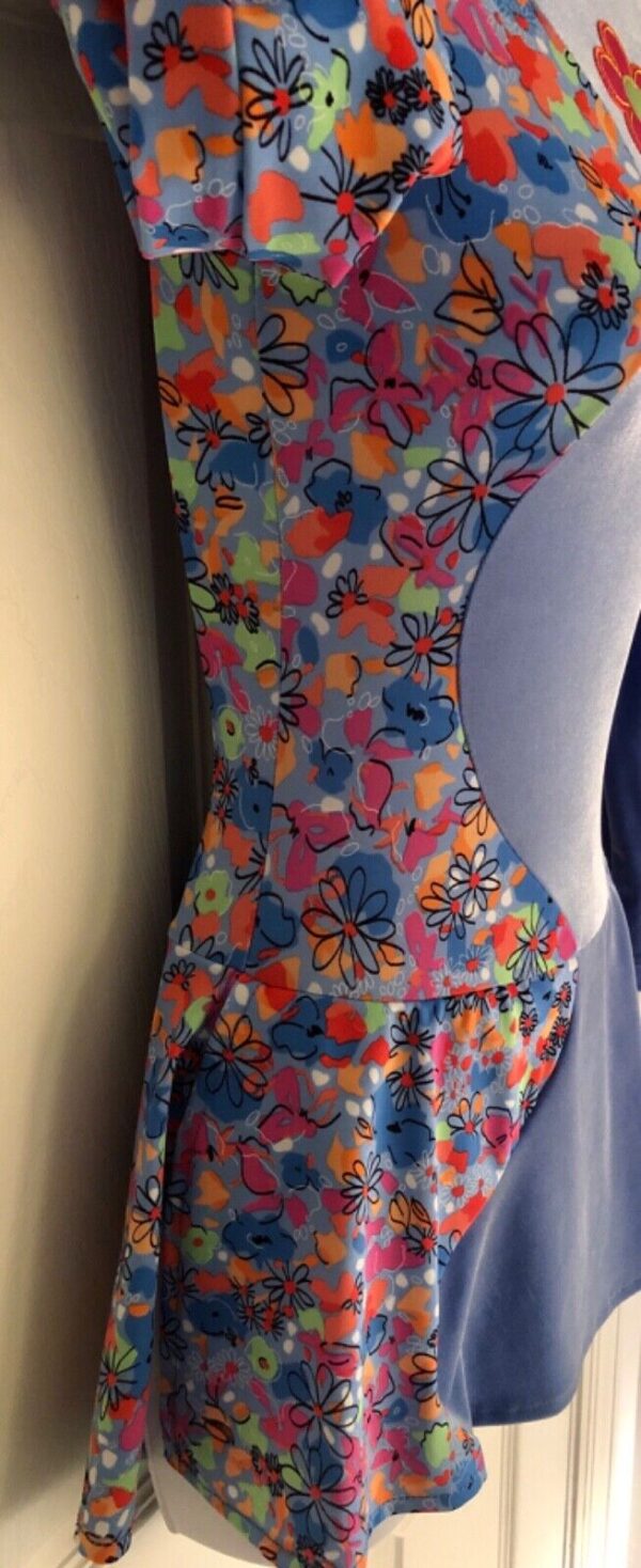 GK FIGURE SKATE DRESS ADULT X-SMALL LgS BLUE VELVET ASYM FLORAL PRINT AXS NWT! - Image 3