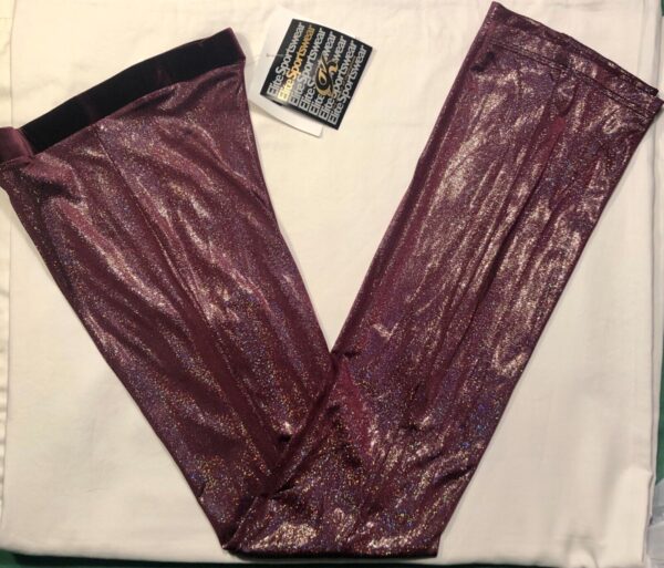 GK DANCE JAZZ LADIES LARGE WINE TWILIGHT FOIL WINE VELVET WAISTBAND PANTS Sz AL