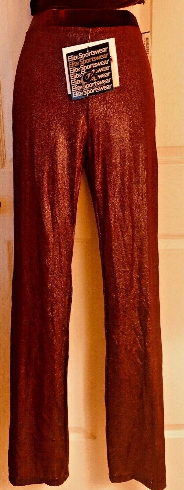 GK DANCE JAZZ LADIES LARGE WINE TWILIGHT FOIL WINE VELVET WAISTBAND PANTS Sz AL - Image 3