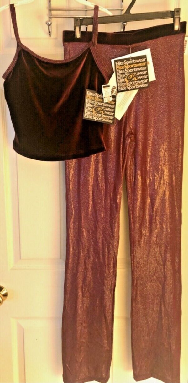 GK DANCE JAZZ LADIES LARGE WINE TWILIGHT FOIL WINE VELVET WAISTBAND PANTS Sz AL - Image 9