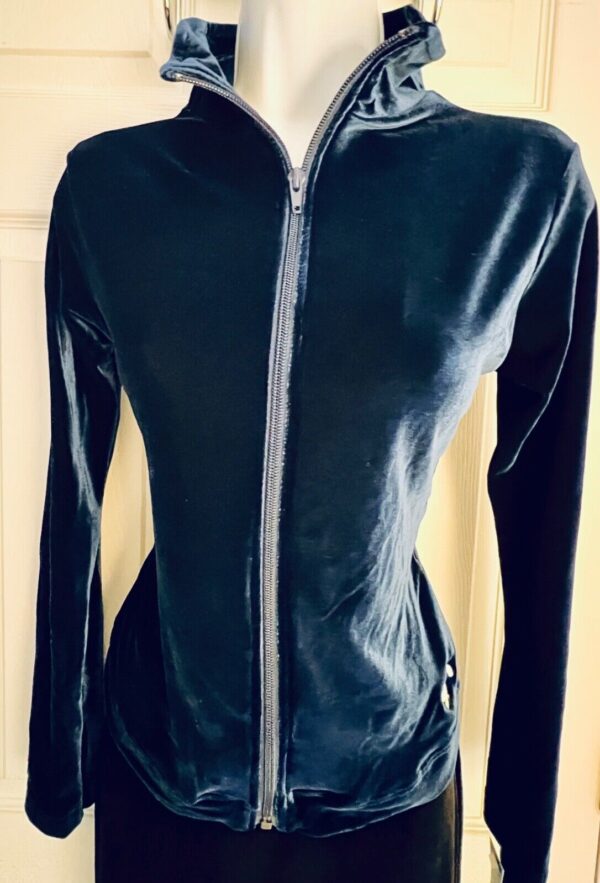 GK WARM UP JACKET LADIES X-SMALL SAPPHIRE VELVET ZIP FRONT GYM DANCE SKATE XS