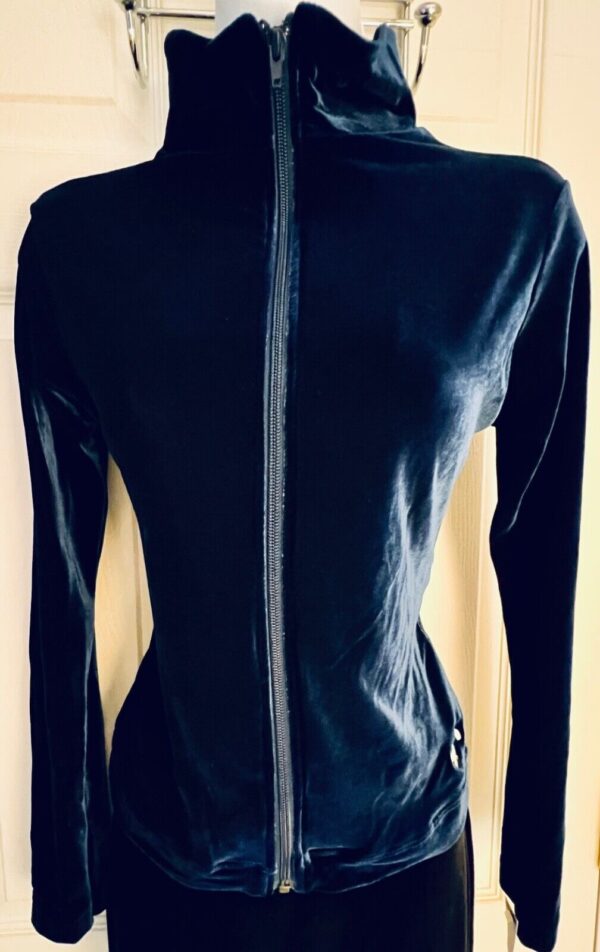 GK WARM UP JACKET LADIES X-SMALL SAPPHIRE VELVET ZIP FRONT GYM DANCE SKATE XS - Image 2