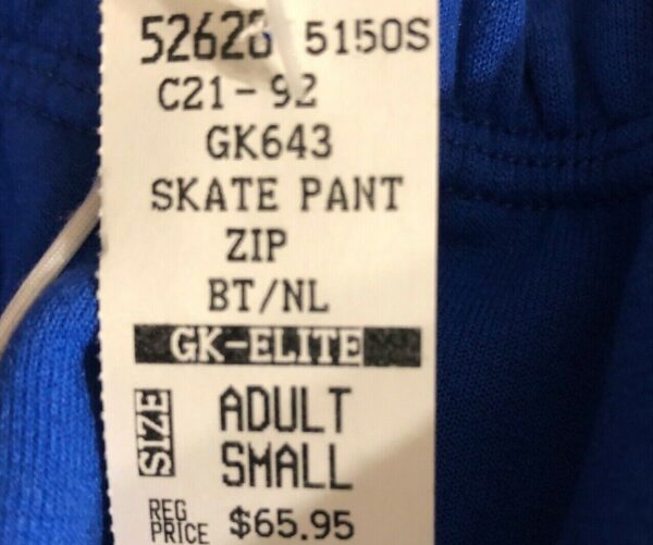 GK ELITE BLUE FLEECE LINED ZIP WARMUP SKATE PANTS ADULT S - Image 6