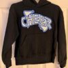 GK "CHEER" GIRLS SMALL BLACK SWEATSHIRT HOODIE BLUE SILVER METALLIC LOGO SZ S - Image 2