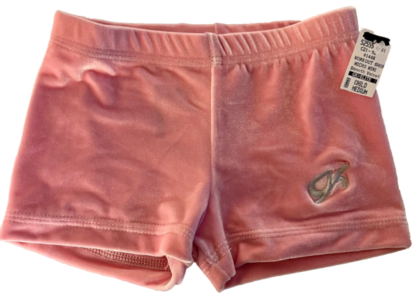 GK PINK VELVET CHILD MEDIUM MICRO MINI DANCE CHEER GYM WORKOUT SHORTS SZ M NWT!