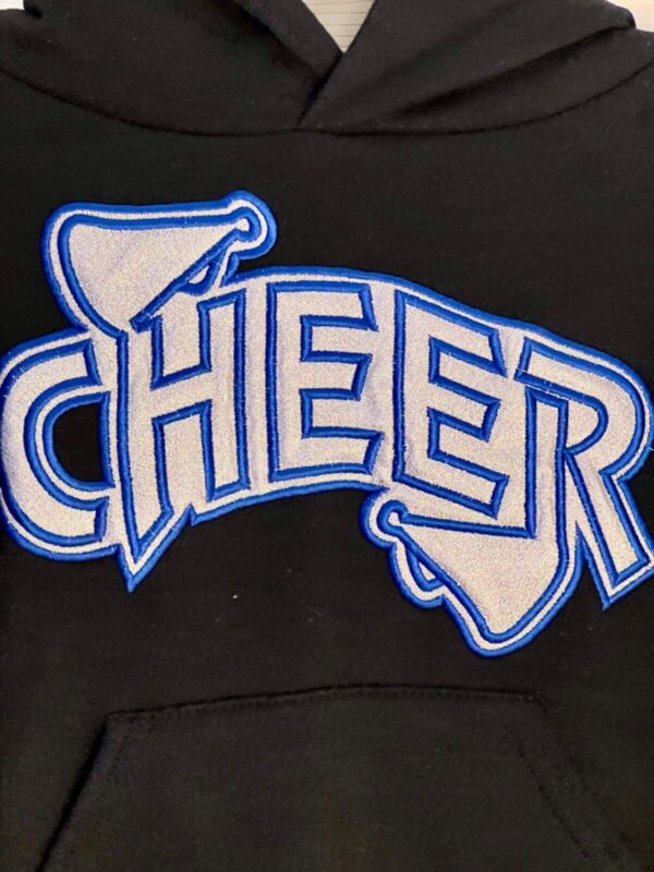 GK "CHEER" GIRLS SMALL BLACK SWEATSHIRT HOODIE BLUE SILVER METALLIC LOGO SZ S - Image 3