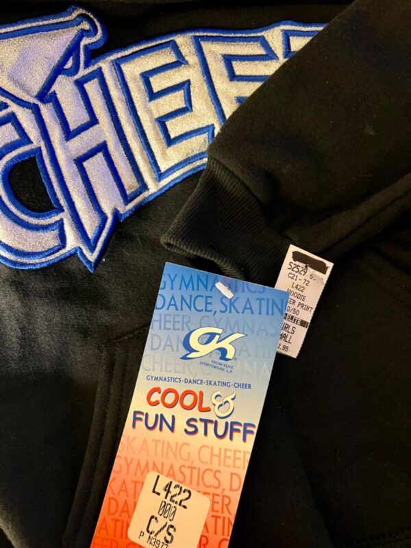 GK "CHEER" GIRLS SMALL BLACK SWEATSHIRT HOODIE BLUE SILVER METALLIC LOGO SZ S - Image 5