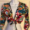 GK BOLERO LADIES SMALL 3/4 SLEEVE COLORFUL FOIL TIE SKATE DANCE CASUAL JACKET S