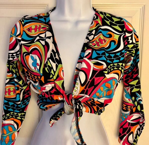 GK BOLERO LADIES SMALL 3/4 SLEEVE COLORFUL FOIL TIE SKATE DANCE CASUAL JACKET S