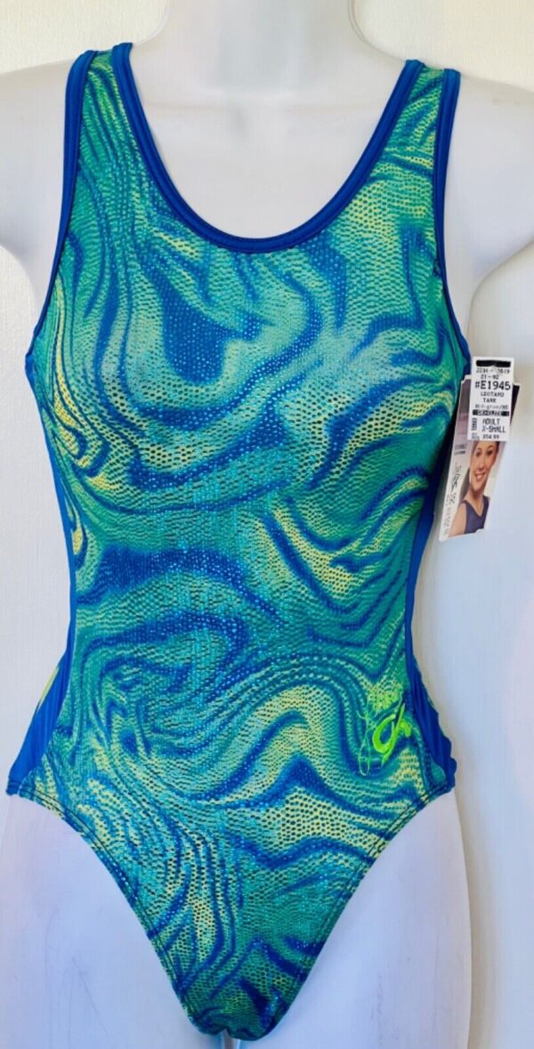 SHAWN JOHNSON SAFARI HOLOGRAM GK ADULT X-SMALL BLUE GYMNAST TANK LEOTARD Sz  AXS