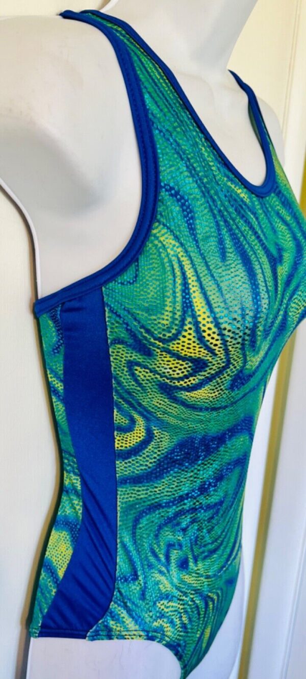 SHAWN JOHNSON SAFARI HOLOGRAM GK ADULT X-SMALL BLUE GYMNAST TANK LEOTARD Sz  AXS - Image 3