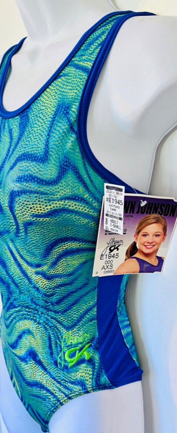 SHAWN JOHNSON SAFARI HOLOGRAM GK ADULT X-SMALL BLUE GYMNAST TANK LEOTARD Sz  AXS - Image 4