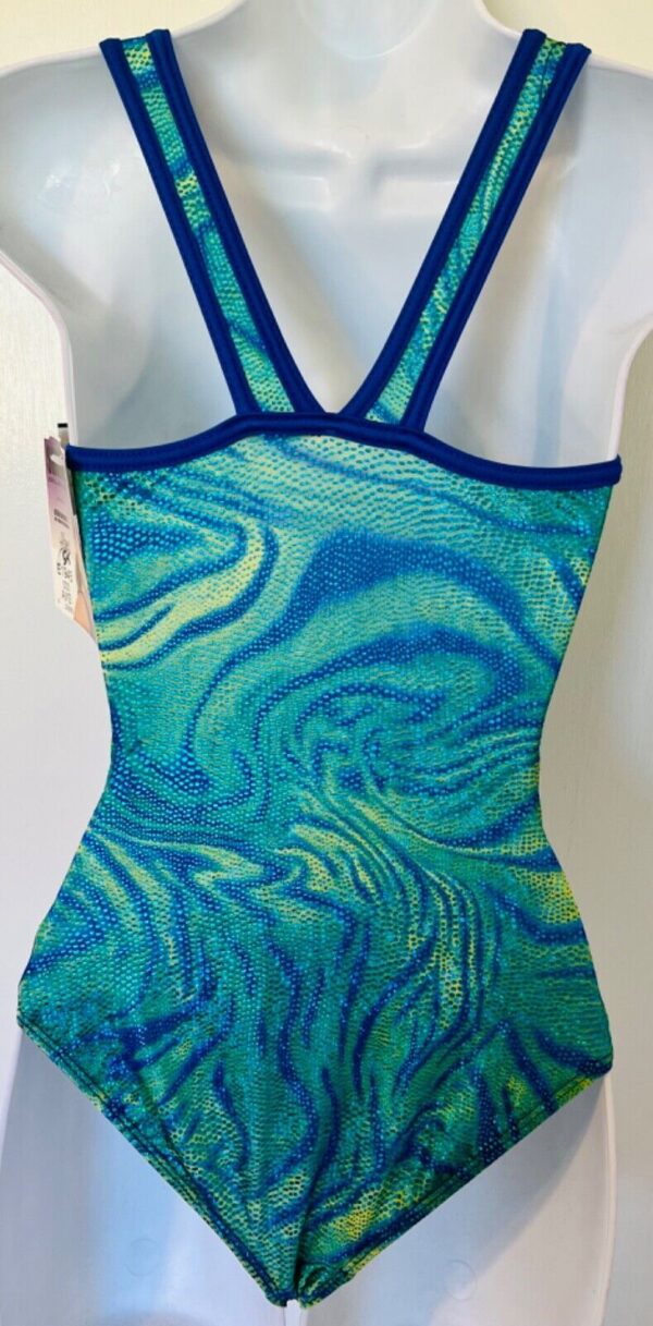 SHAWN JOHNSON SAFARI HOLOGRAM GK ADULT X-SMALL BLUE GYMNAST TANK LEOTARD Sz  AXS - Image 7