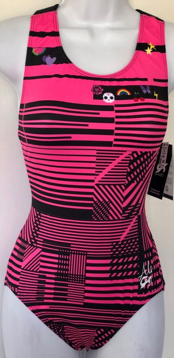 ALY RAISMAN ADULT SMALL PINK BLACK TECH TANK NYLON GYMNASTIC DANCE LEO Sz AS NWT