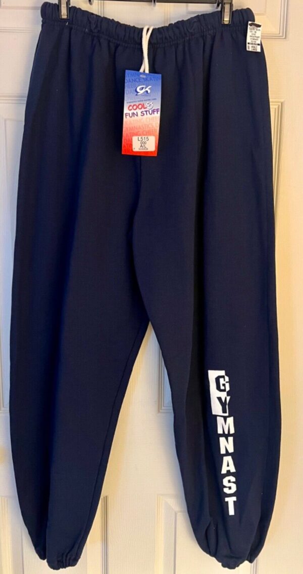 GK NAVY SWEATPANTS ADULT LARGE WHITE 'GYMNAST' GRAPHIC COTTON BLEND SZ L NWT!