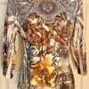 COLDWATER CREEK LADIES LARGE 3/4 SLV TRIBAL BOHO FLORAL PRINT STRETCH TOP SZ L